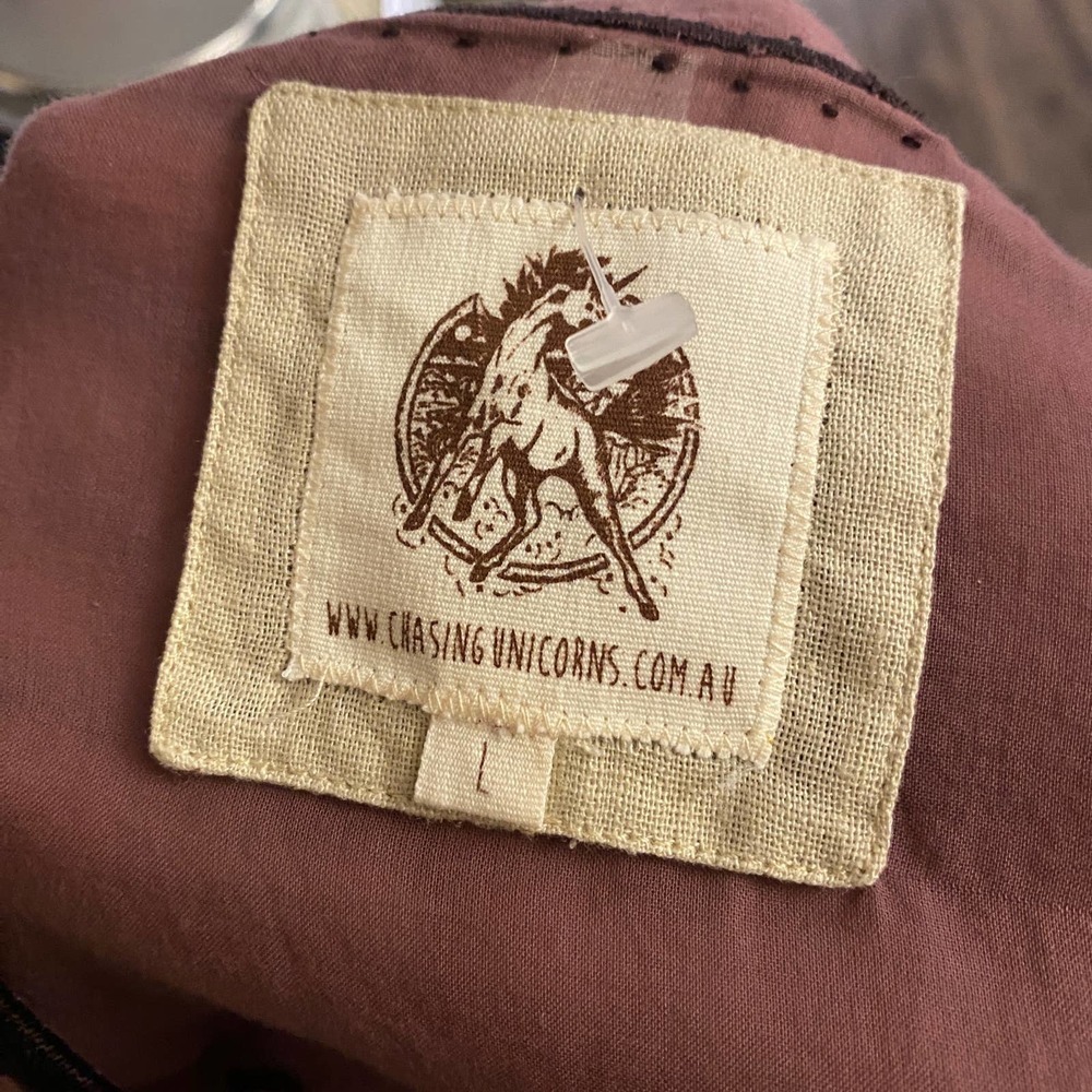 Chasing Unicorns Mauve Brown Cotton Voile Embroider 1970s Maxi Dress Large - Picture 8 of 10